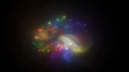 Abstract orange and violet smoky shapes. Fantastic space background. Digital fractal art. 3d rendering.