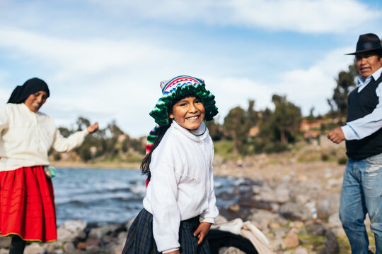 Local girl in Lake Titicaca