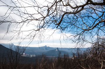 View on mountain from Razvalka mounain, Northern Caucasus, Russia