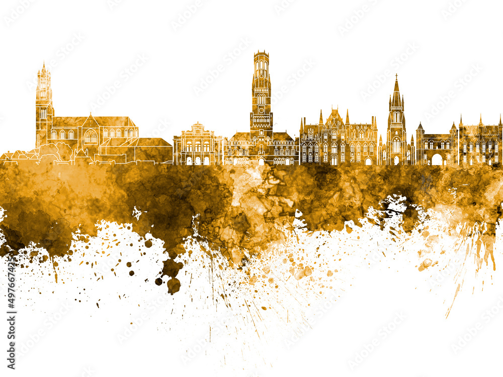 Wall mural Bruges skyline in watercolor background