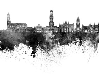 Obraz premium Bruges skyline in black watercolor