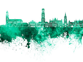Obraz premium Bruges skyline in watercolor background