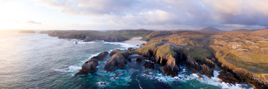 Mangersta Beach and Rocky coast Aerial Isle of Lewis