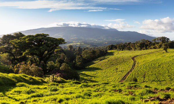 Costa Rica beautiful summer Landscape with Poas Volcano View 