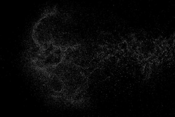 Distressed white grainy texture. Dust overlay textured. Grain noise particles. Snow effect. Rusted black background. Vector illustration, EPS 10.   