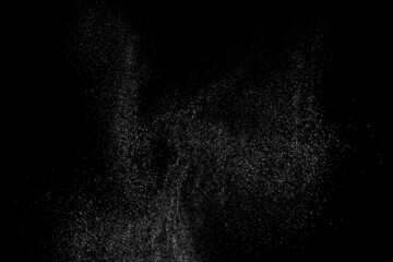 Distressed white grainy texture. Dust overlay textured. Grain noise particles. Snow effect. Rusted black background. Vector illustration, EPS 10.   