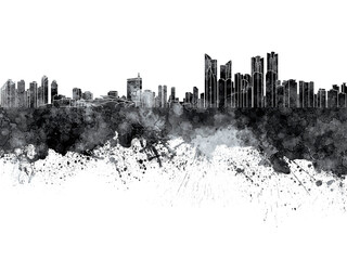 Busan skyline in black watercolor on white background