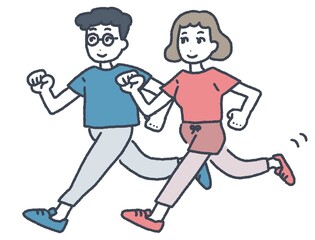 ランニングをする若い男性と若い女性