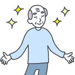 スッキリとした顔の老人男性のイラスト
