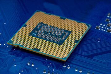 Macro shot of semiconductor processor chip

