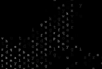 Dark silver, gray vector background with signs of alphabet.