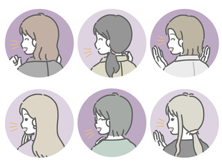 若い女性の喜ぶ斜め後ろ姿　丸アイコンセット（仕事向きの服装）