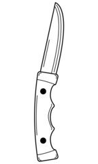 Hand drawn folding knife. Tool for hiking and tourism. Doodle style. Vector.