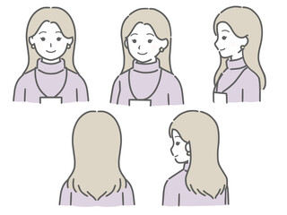 色々な向きの若い私服女性社員