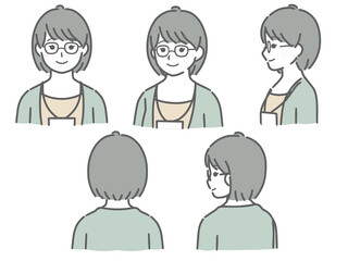 色々な向きの若い私服女性社員