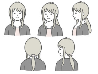 色々な向きの私服の若い女性