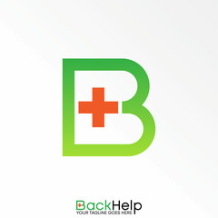 Letter or word B sans serif font with plus or red cross inside image graphic icon logo design abstract concept vector stock. Can be used as a symbol related to hospital or initial