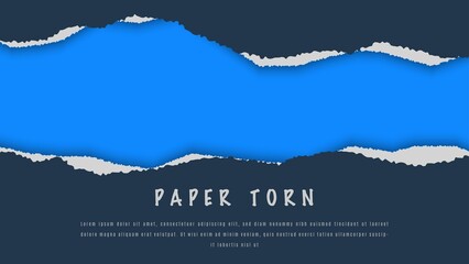 Minimal Dark Paper Ripped Frame Design In Blue Background