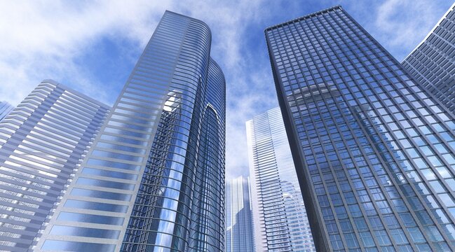 Skyscrapers, high-rise buildings, modern structures, business world center, 3d rendering