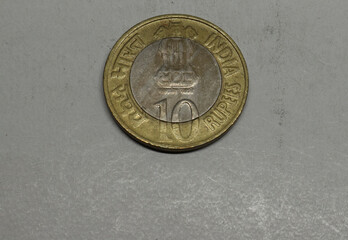 Obraz na płótnie Canvas Indian Currency Ten Rupees Coin, Indian Currency, Money, Ten Rupees old coin