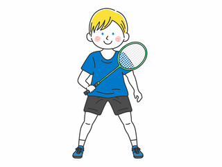 バドミントンをする白人男性のイラスト
