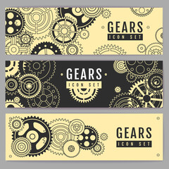 Set of banners with different gears. Cog icon design. Vector illustration