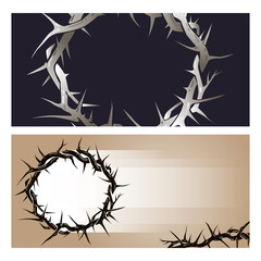 Crown of thorns graphic vector illustration. Horizontal banner, invitation, flyer design with religious symbol of Christianity. Copy space for your text