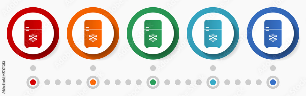 Aufkleber refrigerator, fridge concept vector icon set, infographic template, flat design colorful web buttons