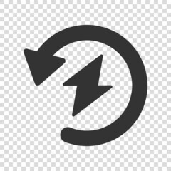 Energy recharge icon in flat style. Voltage and arrow vector illustration on white isolated background. Electric sign business concept.