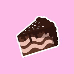 Illustration of a piece of cake. Sweet utsok cake with filling and topping. Cake with whipped cream. Sweet chocolate cake.