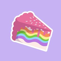 Illustration of a piece of cake. Sweet utsok cake with filling and topping. Cake with whipped cream. Rainbow cake.