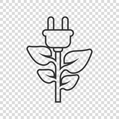 Eco power icon in flat style. Green energy vector illustration on white isolated background. Nature cable business concept.