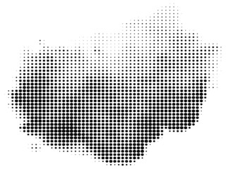 Obraz premium Blob of retro halftone effect, pattern. Monochrome, grayscale, gradient, dotted shape. Black dots, spots texture. Use for mark making, overlay, comic books, shading or montage. Transparent background.