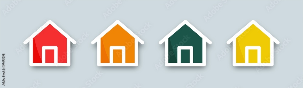 Poster set of home icons with shadow isolated vector. main page symbol in flat style.