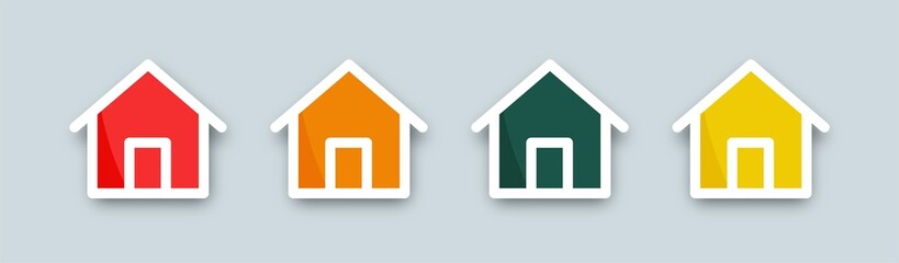 Set of home icons with shadow isolated vector. Main page symbol in flat style.
