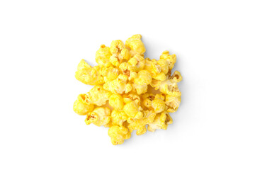 Yellow popcorn isolated on white background.