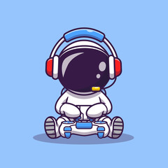 Cute Astronaut Gaming Cartoon Vector Icon Illustration. Science Technology Icon Concept Isolated Premium Vector. Flat Cartoon Style © catalyststuff