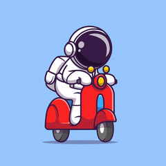 Cute Astronaut Riding Scooter Cartoon Vector Icon Illustration. Science Transportation Icon Concept Isolated Premium Vector. Flat Cartoon Style