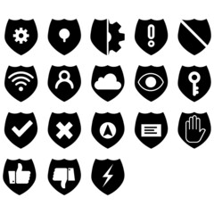 set of vector icons shield protection black icons sects eps10