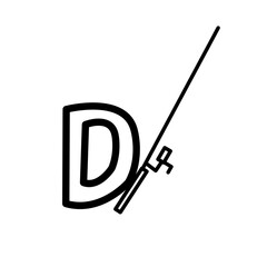 The letter d in English stands for father. next to the fishing rod