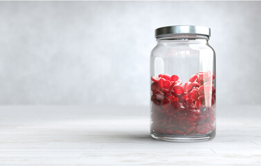 Blood cells are in a glass jar, World blood donation day.
