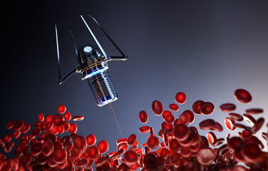 Nanobots are repairing damaged blood cells, nanotechnology concept.