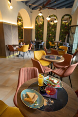 Breakfast served on a restaurant table