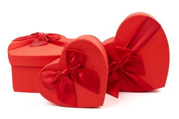 Red box in shape of heart. Gift box for Valentine's Day. Isolated on white background.