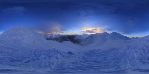 Obraz na płótnie Canvas Sunset in the Tatra Mountains in Winter HDRI Panorama