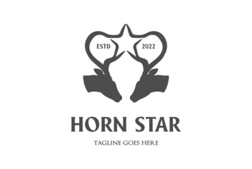Vintage Retro Elk Deer Reindeer Head Horn Star Shape Logo Design Vector