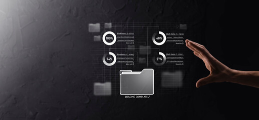Business developer hand using board framework on virtual modern computer showing innovation Agile software development lean project management tool fast changes concept.Document Management System DMS