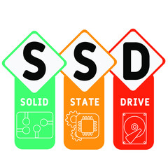 SSD - Solid State Drive acronym. business concept background.  vector illustration concept with keywords and icons. lettering illustration with icons for web banner, flyer, landing pag