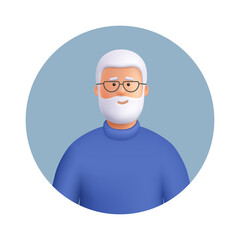 Senior man avatar. Smiling elderly man with beard with gray hair. 3d vector people character illustration. Cartoon minimal style. - obrazy, fototapety, plakaty