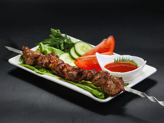 Grilled beef barbecue served vegetables